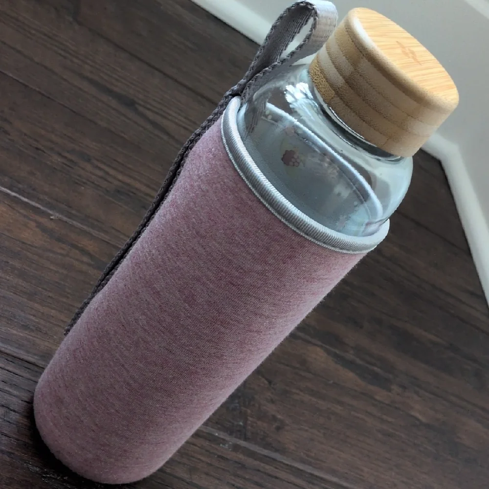 WATERDROP I NWT 20 oz Pink Floral FLAIR Edition Glass Water Bottle with Sleeve - Picture 10 of 16